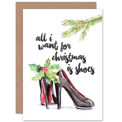 Image of Wee Blue Coo CARD CHRISTMAS ALL I WANT SHOES FUNNY CUTE FASHION