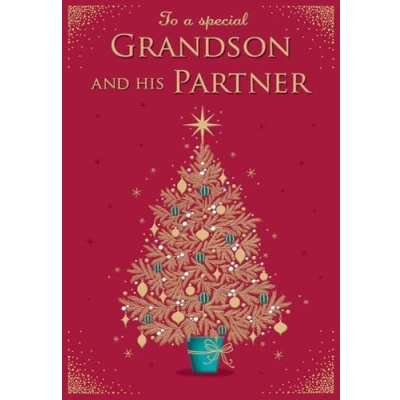 Image of Piccadilly Greetings Christmas Card To a Special Grandson &amp; Partner Foil tree 9 X 6 inches