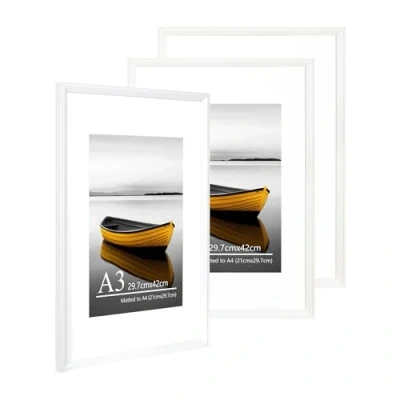 Image of Baoee A3 white Picture frame with A4 Mount,Set of 3,photo acrylic glass, Frame,Poster Frame, certificate frame,Wall Mountable
