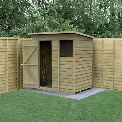 Image of 6&#039; x 4&#039; Forest 4Life 25yr Guarantee Overlap Pressure Treated Pent Wooden Shed (1.98m 1.4m)