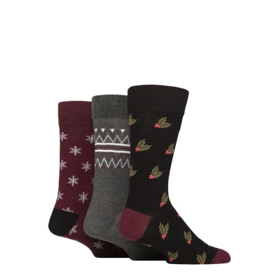 Image of Mens 3 Pair SOCKSHOP Wildfeet Cotton Christmas Gift Socks Holly and Berries 7 11