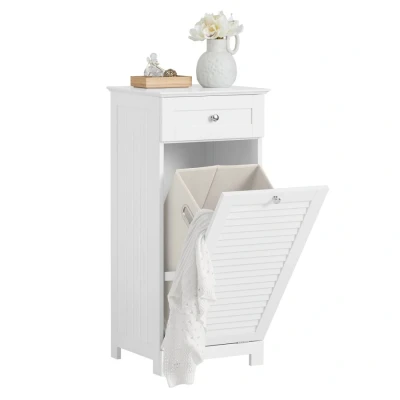 Image of Sobuy Bathroom Laundry Basket Cabinet Storage with Drawer and Shutter Door,BZR73 W