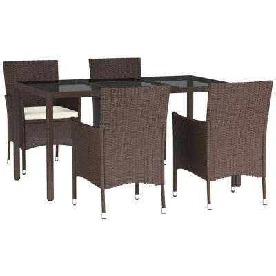 Image of vidaXL 5 Piece Garden Dining Set with Cushions Brown Poly Rattan