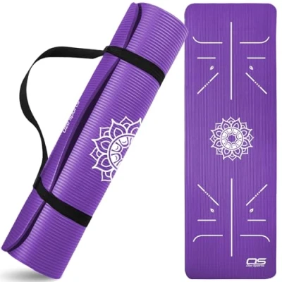 Image of Yoga mat Exercise NBR Fitness foam Extra Thick Non Slip Large Padded High Density ideal for HiiT Pilates gymnastics mats &amp; Workout with Free Carry Strap (Purple Asana)
