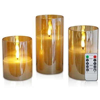 Image of CCLIFE LED Candles Set of 3 with Remote Control Timer Function 300 Hours Flickering Paraffin Real Wax Candle flameless Battery Operated Glass Cup