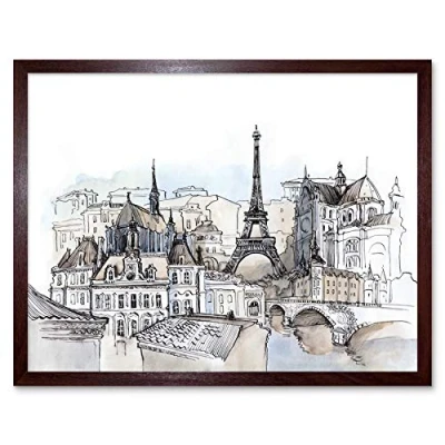 Image of Wee Blue Coo France Ink Drawing Paris Art Print Framed Poster Wall Decor 12x16 inch