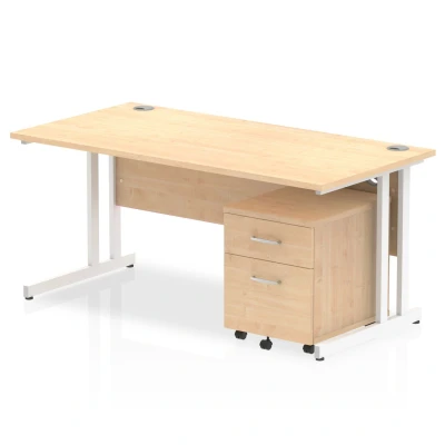Image of Impulse 1600x800mm Desk Maple Top White Cantilever Leg+ Mobile Ped