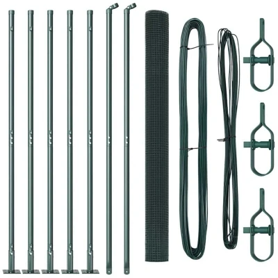Image of vidaXL Welded Wire Fence with 7 Flanged Posts Green 1.6x10 m Steel