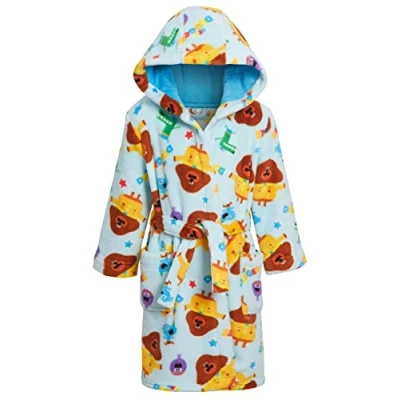 Image of Hey Duggee Dressing Gown for Kids Hooded Bathrobe Boys Girls Fleece Character Robe Blue 5 Years