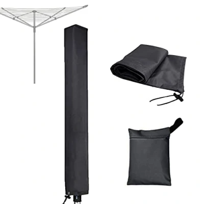 Image of RICHIE Rotary Airer Cover Clothes Line Washing Lines Waterproof with Zip 16x16x180cm Dryer Protective Windproof, Black