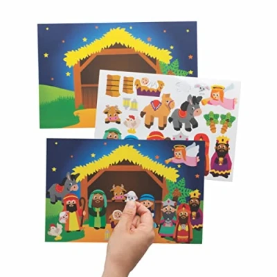 Image of Baker Ross FC271 Nativity Sticker Scene Kits Pack of 5, Kids Stickers, Make Your Own Christmas Cards, Ideal for Festive Arts and Crafts Projects