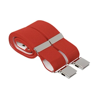 Image of Gents Shop Bright Red Trouser Braces X Back Heavy Duty Plain 35mm Wide 4 Strong Silver Clips (Standard 44 Inches Long, Red)