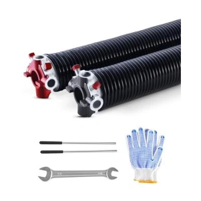 Image of VEVOR Garage Door Torsion Springs, Pair of 0.234 x 2 28 in, 16000 Cycles, Electrophoresis Black Coated for Replacement, Springs with Non Slip Winding Bars, Gloves and Mounting Wrench