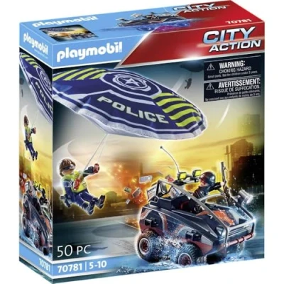 Image of Playmobil City Action 70781 Police Parachute with Amphibious Vehicle, Floatable, Toy for Children Ages 5+