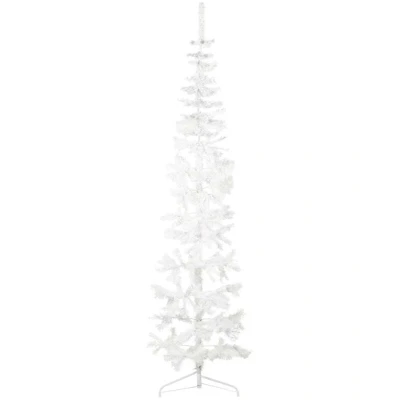 Image of vidaXL Slim Artificial Half Christmas Tree with Stand Holiday Ornament Decoration Xmas White, 240 x 61 cm