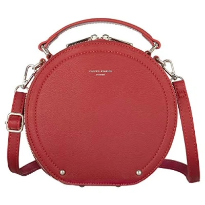 Image of David Jones Women&#039;s Round Crossbody Bag Small PU Leather Rigid Should Top Handle Satchel Circle Zipper Handbag Fashion Evening Clutch Casual Ladies Girls Purse Red