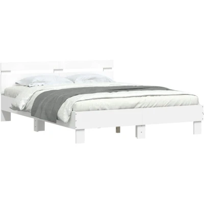 Image of vidaXL Bed Frame with Headboard and LED Engineered Wood Plywood Slats Modern White Double Size Bedroom Furniture RGB Lighting