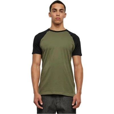Image of Urban Classics Raglan Contrast Print Tshirt, Men&#039;s, Size: XXL, Olive/black