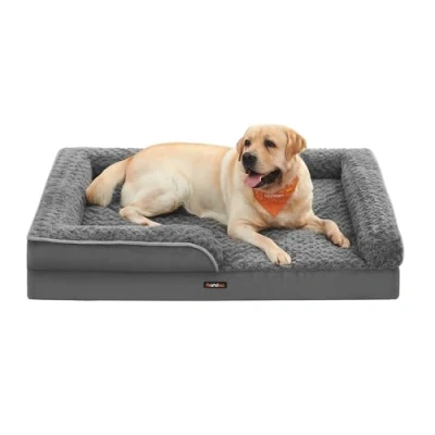 Image of Feandrea Orthopedic Dog Bed for Large Dogs, Memory Foam Sofa Pet Couch with Sides, Removable Washable Cover and Waterproof Liner, 106 x 81 18 cm, Slate Grey PGW253G02