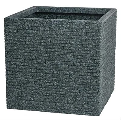 Image of Strata Large Square Slate Effect Planter 38cm in Ash