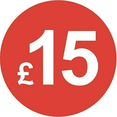 Image of Pack of 500 20mm Price Stickers/Labels Choose from 10p to £95 Bright Red Many Prices (£15 Red)