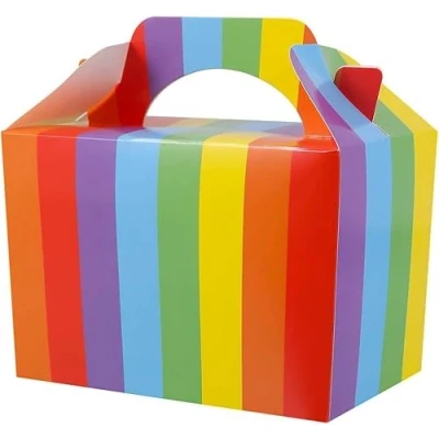 Image of SHATCHI 30Pcs Rainbow Cardboard Lunch Takeaway Birthday Wedding Carry Meal Food Cake Party Box Childrens Loot Bags