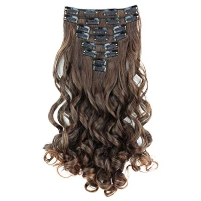 Image of CAISHA XXL 18&quot; 8 Pieces Set Clip In Extensions Hair Extension Hairpiece Voluminous Wavy Brown Mix CES20 1