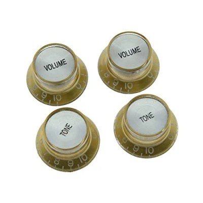 Image of KAISH 4x Guitar Reflector Knobs Gold with Silver Cap Top Hat For Epiphone Les Paul SG