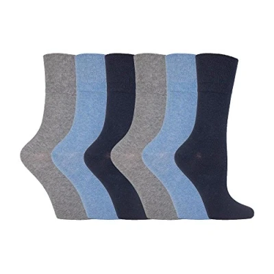 Image of IOMI Footnurse Ladies 6 Pair Multipack Non Elastic Diabetic Socks with Gentle Grip Wide Top 4 8 (4 8, Blue)