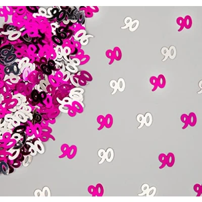 Image of SHATCHI 56g Pink &amp; Silver 90th Birthday Confetti Foil Metallic Glitz Table Scatter Sprinkles Age Bday Party Decorations, 12mm