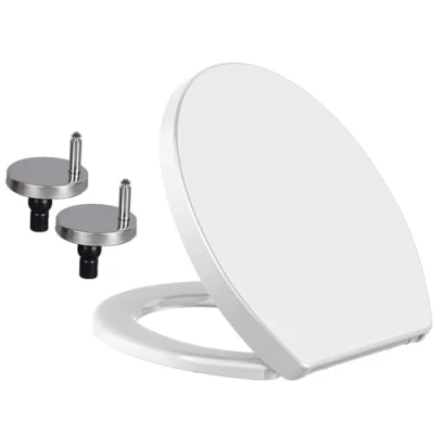 Image of Soft Close Oval Toilet Seat Quick Release for Easy Cleaning Standard Size Loo with Plastic Installation Top Fixing and Adjustable Hinges