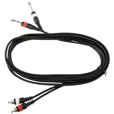 Image of CASCHA Professional Audio Cable, 2 x jack 6.3mm Male to RCA Chinch Male, 3m Length, Black