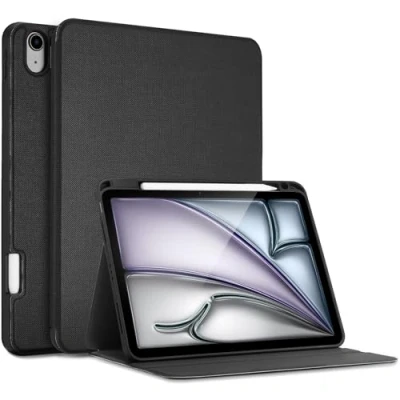 Image of ProCase Slim Case for iPad Air 6th 11 Inch (M2) 2024 / 5 2022/iPad 4 10.9 with Pencil Holder, Smart FolioStand Protective Cover 11&quot;/10.9&quot; 5th /4th Generation Black