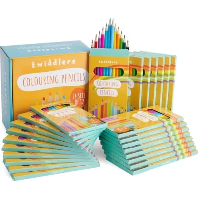 Image of THE TWIDDLERS 24 Boxes of Colouring Pencils for Children, 12 Per Box, 288 Total 18cm Full Length Multipack Drawing Set, Classroom Party Bag Fillers, Art Sketching Kids &amp; Adults