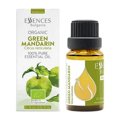 Image of Essences Bulgaria Organic Green Mandarin Essential Oil 15ml Citrus reticulata 100% Pure and Natural Undiluted Therapeutic Grade Aromatherapy Diffuser Humidifier Candle Making Body