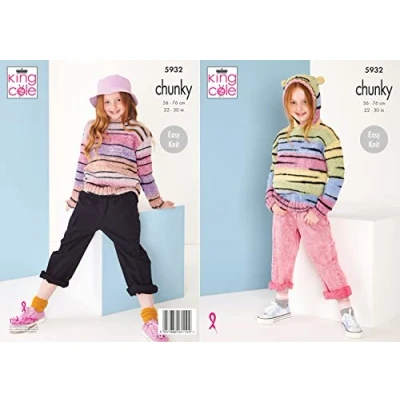 Image of King Cole Chunky Knitting Pattern Easy Knit Childrens Sweater &amp; Hoodie (5932)
