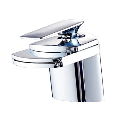 Image of Bathroom Basin Mixer Tap Waterfall Sink Faucet Single Lever Brass Taps, Chrome