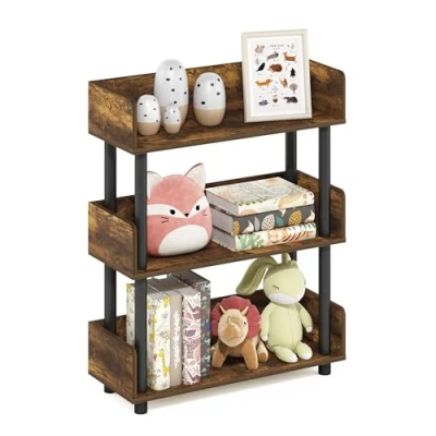 Image of Furinno Turn N Tube 3 Tier Toolless Display Rack, Amber Pine/Black