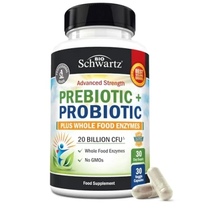 Image of Probiotic and Prebiotic Capsules Supports Digestive Health &amp; Bloating Relief for Women Men Pre Probiotics Gut Supplements with Whole Food Enzymes Non GMO, Gluten Free 30 Ct.