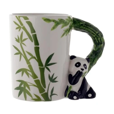 Image of Puckator Panda with Bamboo Decal Ceramic Shaped Handle Tea Coffee Mug Funny Home Accessories Cute Gifts for Girlfriend Large Mugs Men Women Hot Drinks Cups Presents Secret Santa Gift Cup Set