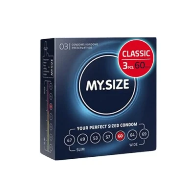 Image of MY.SIZE Classic Condoms Size 5 I 60 mm Width 3 Pieces Trial Pack Premium Extra Thin True to Touch Gossamer 0.07 Wall Thickness Vegan for Men