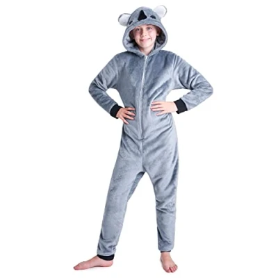 Image of CityComfort Onesies for Girls and Boys, Fleece Animal Onesie Kids (Dark Grey Koala, 9 10 Years)
