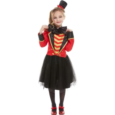 Image of Smiffys Deluxe Ringmaster Costume, Red with Jacket, Mock Shirt, Trousers &amp; Hat, Boys Fancy Dress, Child Dress Up Costumes