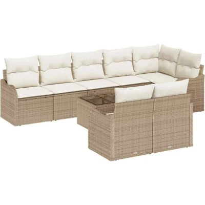Image of Vidaxl 9 Piece Garden Sofa Set with Cushions Brown Poly Rattan