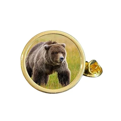 Image of Grizzly Bear Award Gold Plated Domed Lapel Pin Badge in Bag
