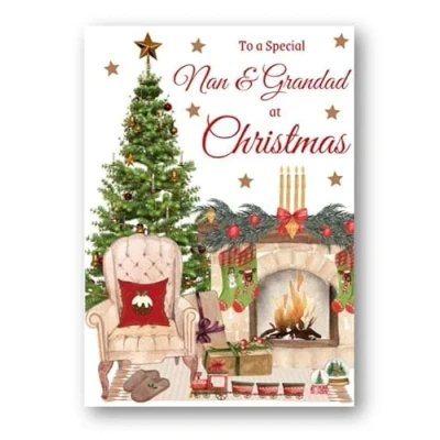 Image of Second Ave Nan &amp; Grandad Christmas Home Fireplace Xmas Holiday Festive Greetings Card