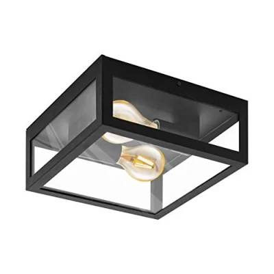 Image of Eglo Alamonte 1 Outdoor Ceiling lamp, 2 Flame Wall Light, Black galvanised Steel with Clear Glass E27 Socket, IP44