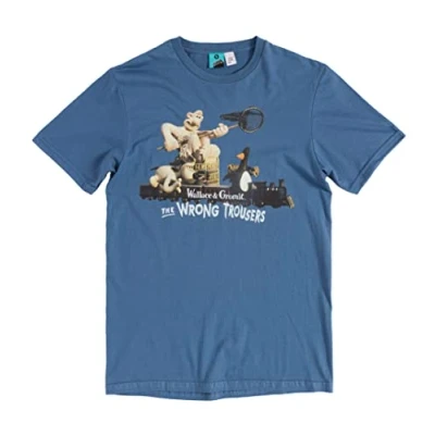 Image of TruffleShuffle Wallace and Gromit The Wrong Trousers Train Scene Indigo Blue T Shirt