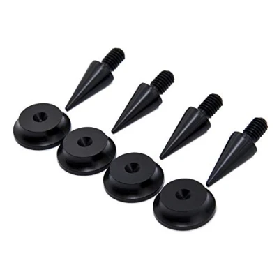 Image of PrecisionGeek Speaker Spikes Pads Set Aluminium Black, 4 pieces of M8 Spikes, 10mm diameter cone, 20mm 5 radius shape for HiFi Stands, Cabinets, Soundbars