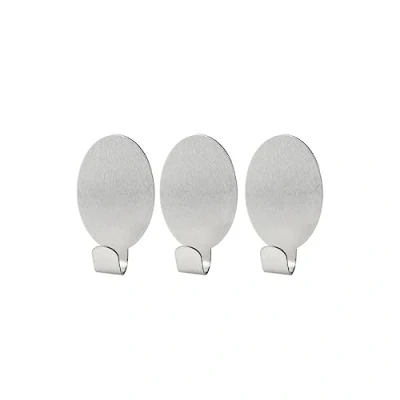 Image of Fackelmann Adhesive Hooks Set Ellipse 1x1,5in 3 Pieces of Stainless Steel, Silver, 4.1 x 2.4 2 cm